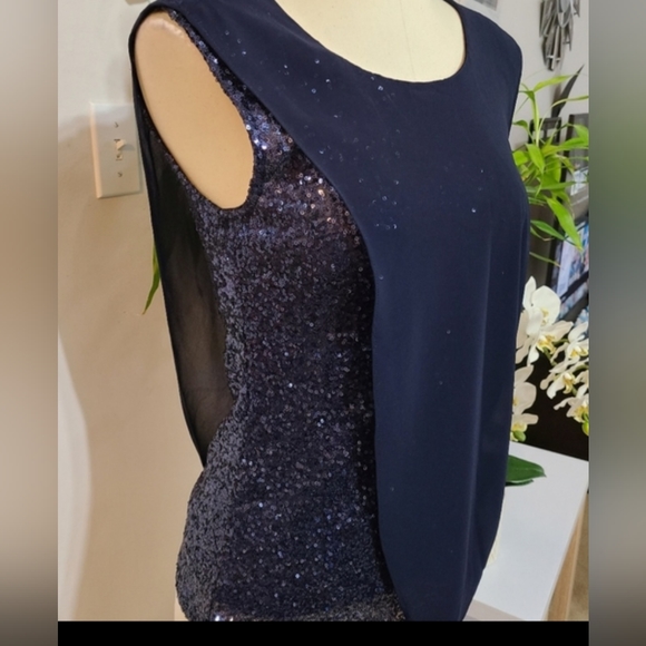 Le Chateau Sequin & Knit Layered Top Navy Small size - Picture 10 of 13